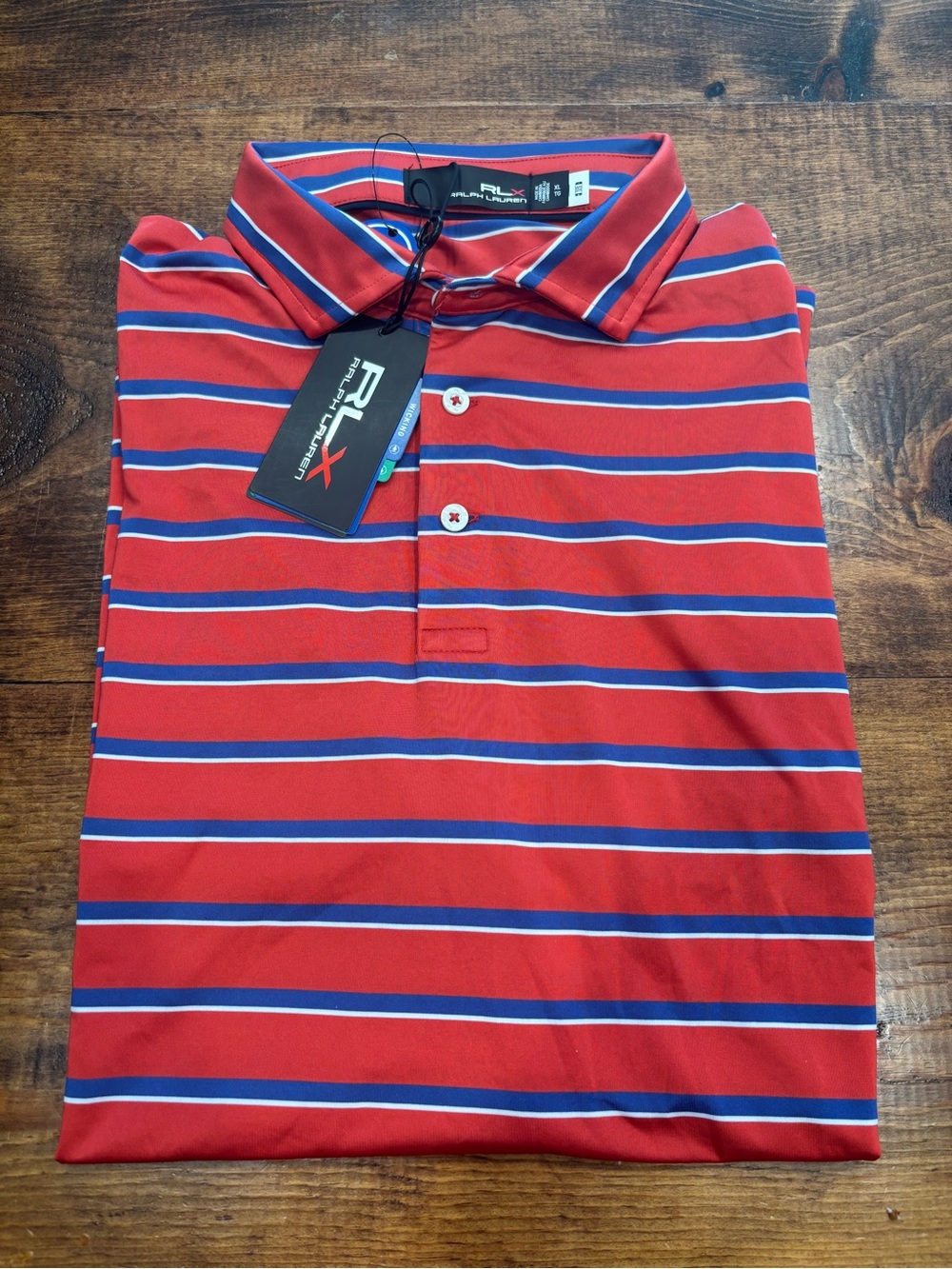 Ralph Lauren Red Polo with White and Blue Stripes - Picture 3 of 3